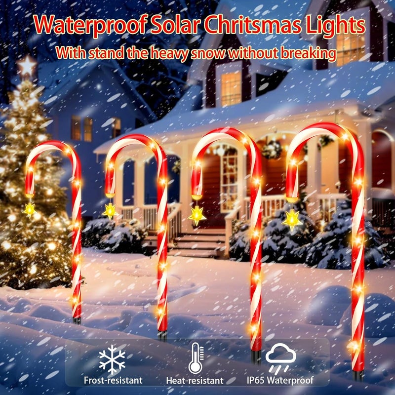 SANDECO Solar Christmas Decorations Outdoor, 12 Pack Solar Candy Cane Christmas Lights 8 Lighting Modes 180 Bright LED, Waterproof Outside Xmas DIY Decorations for Pathway Yard Garden - Image 5